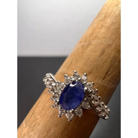 Blue sapphire and zircon ring in platinum over sterling silver size 7 *NEW* - Picture 4 of 11